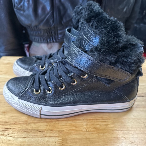 Converse Shoes - Women's Black Faux Fur High-Top Sneakers Size 6